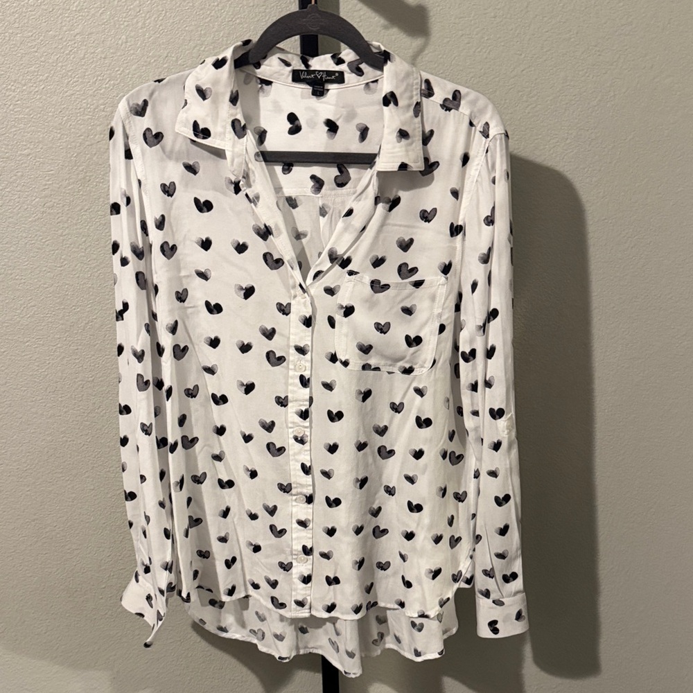 Velvet Heart Women's White Shirt with Black Heart Pattern